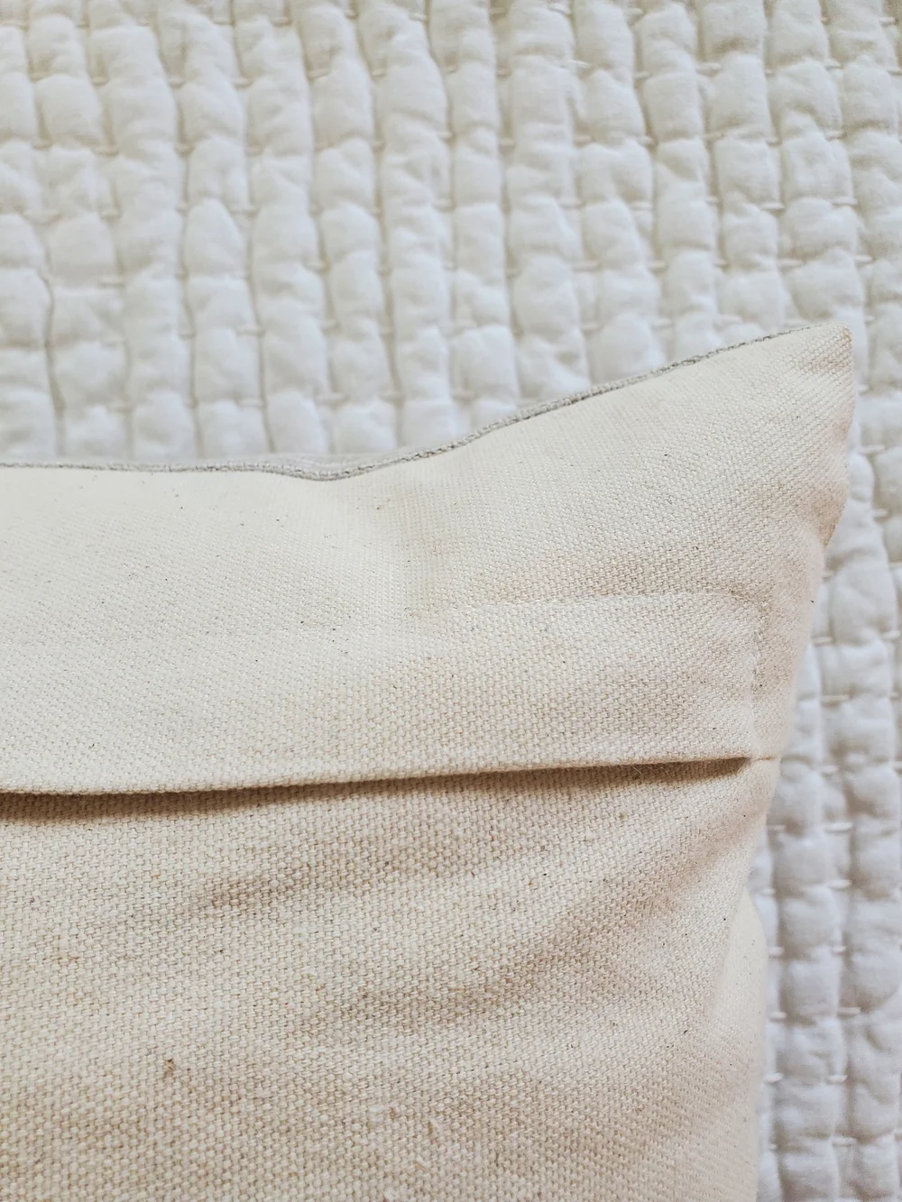 Elio Neutral Beige Linen Throw Pillow with White Floral Print 22x22